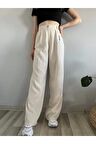 Kadın Taş Yüksek Bel Keten Palazzo Pantolon