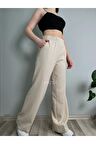 Kadın Taş Yüksek Bel Lastikli Bol Paça Pantolon