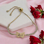 İpek İsmine Özel Kelebek Figürlü 14 Ayar Altın Plakalı Zincirli Hediye Bileklik-342isim-beyaztaş