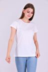 Beyaz Renk %100 Pamuk Bisiklet Yaka Basic Baskısız Kadın Örme Kısa Kollu Tshirt