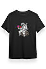 Astronot Siyah Kısa kol Erkek Tshirt