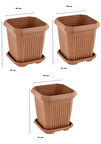 3 adet 44 Litre Plastik Kare Büyük Boy Bahçe Balkon Salon Çiçek Yada Ağaç Saksı 44*44*41 cm Tabaklı
