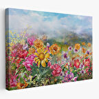 Çok Renkli Çiçekler Manzara Kanvas Duvar Tablosu-3426