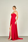 Şeref Vural Kadın Straplez Uzun Abiye Elbise 5437021 Kırmızı