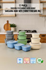 Kare 12 Parça Vakumlu Sızdırmaz Hava Almaz Saklama Kabı Seti Karışık 4x(1800/1100/600 Ml)
