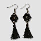 Uretti - Nevin 2033 - El Yapımı Kristal  Boncuk Küpe - Siyah