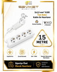 Viko 4'lü Grup Priz 15 Metre Beyaz 3x1,5 Mm Kalın Kablolu Uzatma Kablosu