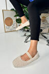 Günlük Kadın Babet Lastikli Alçak Topuklu Tırtıklı Taban Peluş Hafif Oval Burunlu Ayakkabı 345