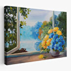 Pencere Kenarıdaki Çiçek Buketi Kanvas Duvar Tablosu-3453