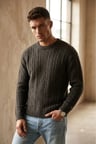 Battery Crewneck Erkek Bordo Yuvarlak Yaka Relaxed Fit Kazak Siyah / S