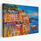 Deniz de Tekneler Yağlıboya Görünüm Dekoratif Kanvas Duvar Tablosu-3457