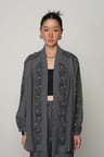 Kadın Şerit Gül ve Taş Detaylı Düz Oversize Kimono