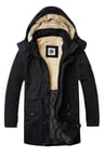 Regular Fit Çıkarılabilir Kapüşonlu saf pamuk gabardin kumaş Uzun Parka Kaban A.Siyah / M