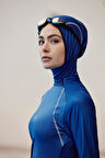 Haşema Performans Serisi Omuz Gizli Fermuar Detaylı Saks Mavisi Likralı 5 Parça Tam Tesettür Mayo Takımı H-Per30 2003