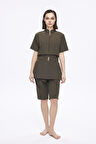 Haşema Kemer Toka Detaylı Haki 5 Parça Yarı Kapalı Mayo Takımı 5047