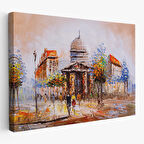 Paris Sokakları Yağlıboya Görünüm Dekoratif Kanvas Duvar Tablosu-3485