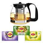 Yakut Çelik Süzgeçli Demlik 700 ml + Lipton Ihlamur-Adaçayı-Yeşil Çay 20 li Set