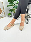 Günlük Kadın Babet Troklu Tek Bant Altın Tokalı Süet Rahat Tırtıklı Taban Alçak Topuklu Ayakkabı 349