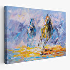 Koşan Atlar Yağlıboya Görünüm Dekoratif Kanvas Duvar Tablosu-3490