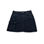 Nakışlı Cepli Kız Çocuk Likralı Kot Etek CK40438