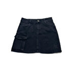 Nakışlı Cepli Kız Çocuk Likralı Kot Etek CK40438