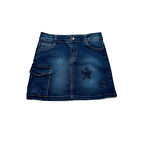 Nakışlı Cepli Kız Çocuk Likralı Kot Etek CK40438