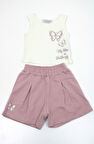 Kız Çocuk Kelebek Baskılı Crop Şortlu Takım
