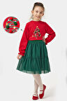 Kız Çocuk Ponponlu Simli Etekli Yılbaşı Takımı NBK-24903