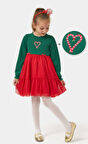 Kız Çocuk Fitilli Fiyonklu Yılbaşı Elbisesi NBK-24920