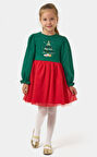 Kız Çocuk Simli Tüllü Ağaçlı Yılbaşı Elbisesi NBK-24906