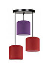 3lü Kırmızı Mor Kırmızı Silindir Kumaş Abajur Sarkıt Avize Modern Dekoratif Tasarım 