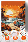 Color Turuncu Günbatımı ve Retro Karavan Sayılarla Boyama Seti, Yetişkin Boyama, Kendin Yap Hobi Set