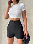 Yüksek bel parçalı double kumaş şort s25312