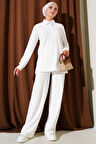 Gömlek Yaka Fitilli Salaş İkili Takım beyaz T4300