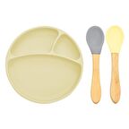 Oioi Silikon Tabak+Bambu Saplı Silikon Kaşık