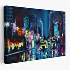 New York Gece Manzarası Yağlıboya Dekoratif Duvar Tablosu-3533