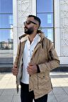 Kanvas Kumaş Kapüşonlu Slim Fit Kalıp Erkek Kışlık Mont