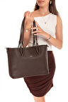 Gondol Kadın Çift Bölmeli El ve Omuz Çantası ald.6753 - Kahverengi - TEK EBAT