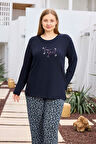 Aydoğan Kadın inci Büyük Beden Lacivert Pijama Takımı 0495