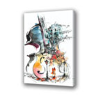 gitar sulu boya görünümlü baskılı kanvas duvar tablosu