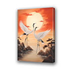 göl manzara kuşlar baskılı kanvas duvar tablosu