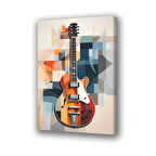 Gitar geometri desenli baskılı kanvas duvar tablosu