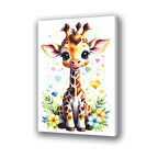 zürafa yavru renkli çocuk odası baskılı kanvas duvar tablosu