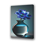 vazo mavi çiçek baskılı kanvas duvar tablosu