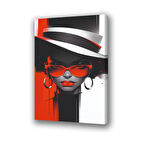 kadın öodel şapka gözlükçü kupeli baskılı kanvas duvar tablosu