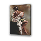 Kadın elbise çiçekli baskılı kanvas duvar tablosu