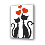 Sevgili kediler kalpli baskılı kanvas duvar tablosu