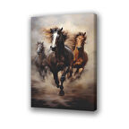 3lü koşan at baskılı kanvas duvar tablosu