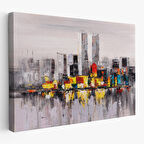 New York Şehir Manzarası Yağlıboya Görünüm Dekoratif Kanvas Duvar Tablosu-3557