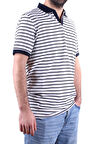 Dagoster DMG23-231237  Beyaz Lacivert Günlük Çizgili Polo Yaka Erkek Tişört
